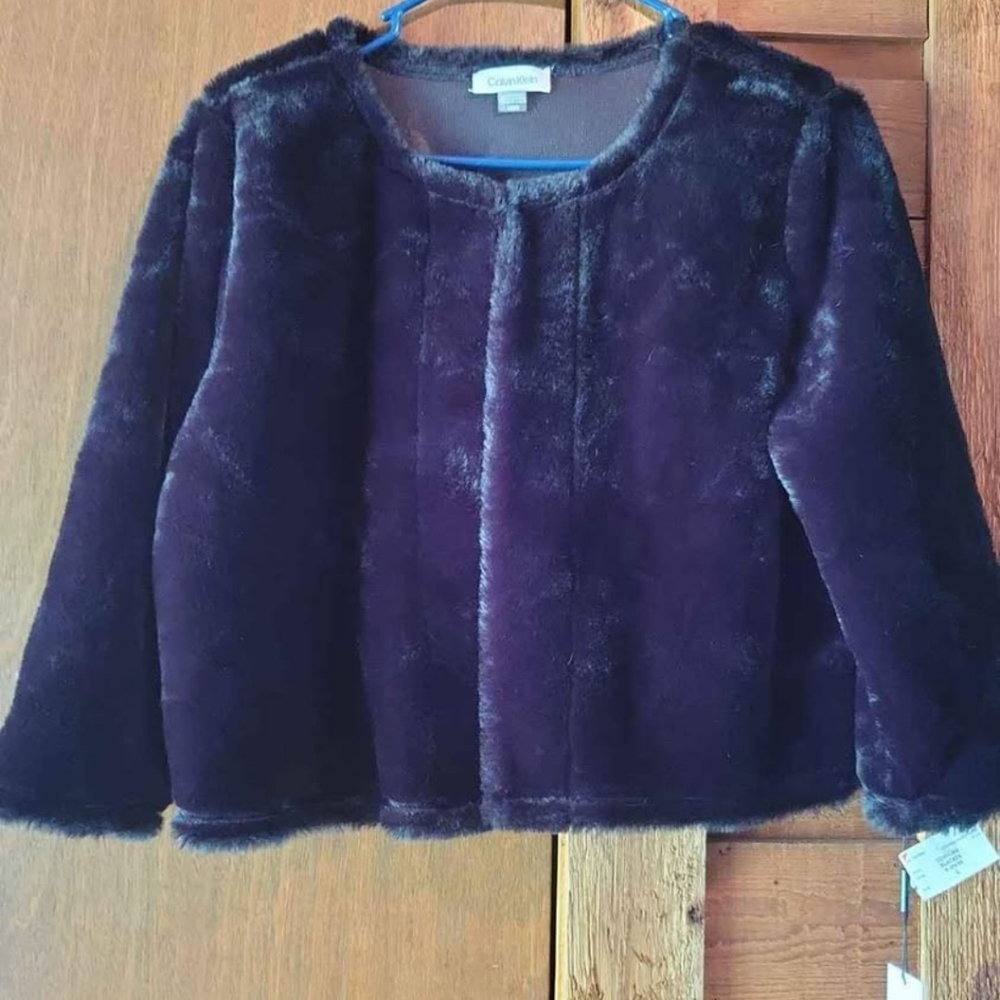 Calvin Klein Deep Black Faux Fur Coat